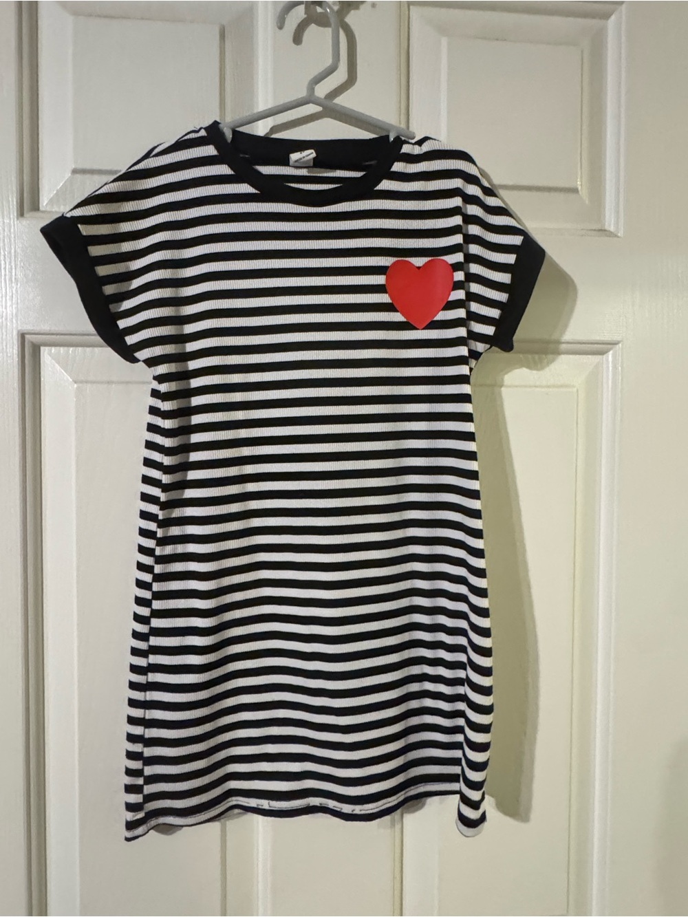 Black and White Striped Dress with Red Heart